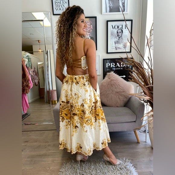 ZIMMERMANN ALIANE SCALLOP MIDI DRESS AMBER FLORAL SIZE 2 US 6-8 - Picture 6 of 16